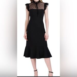 julia jordan Black Polka-Dot Mesh Yoke Midi Dress